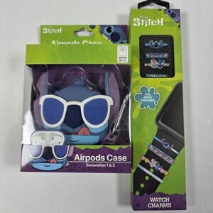 Disney Stitch AirPods Case Gen 1 2 & Apple Watch Charms Bundle NEW